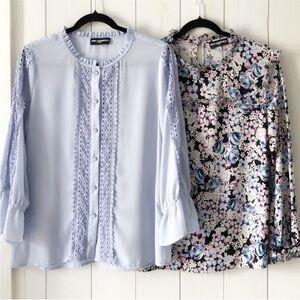 Karl Lagerfield Paris Bundle of Two Feminine Long Sleeve Blouses Size Medium